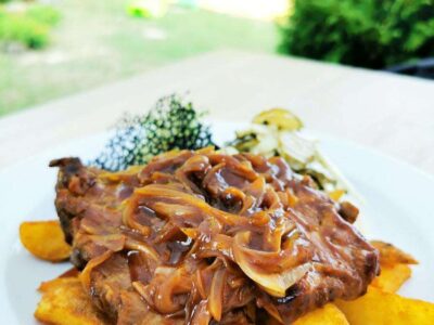 Close-up of Liver, Bacon and Onions