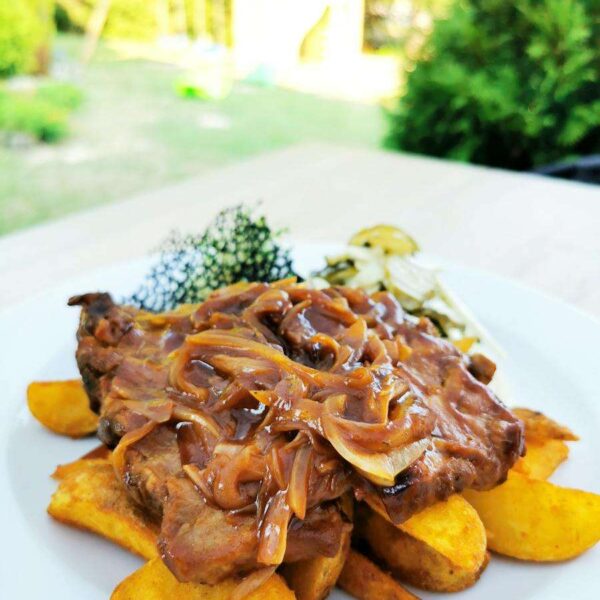 Close-up of Liver, Bacon and Onions